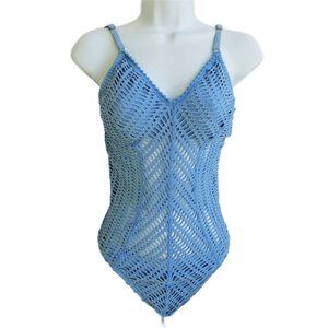 Robin Piccone Swimsuit One Piece Sophia Aero Blue Crochet Lined Bust Bottoms 12